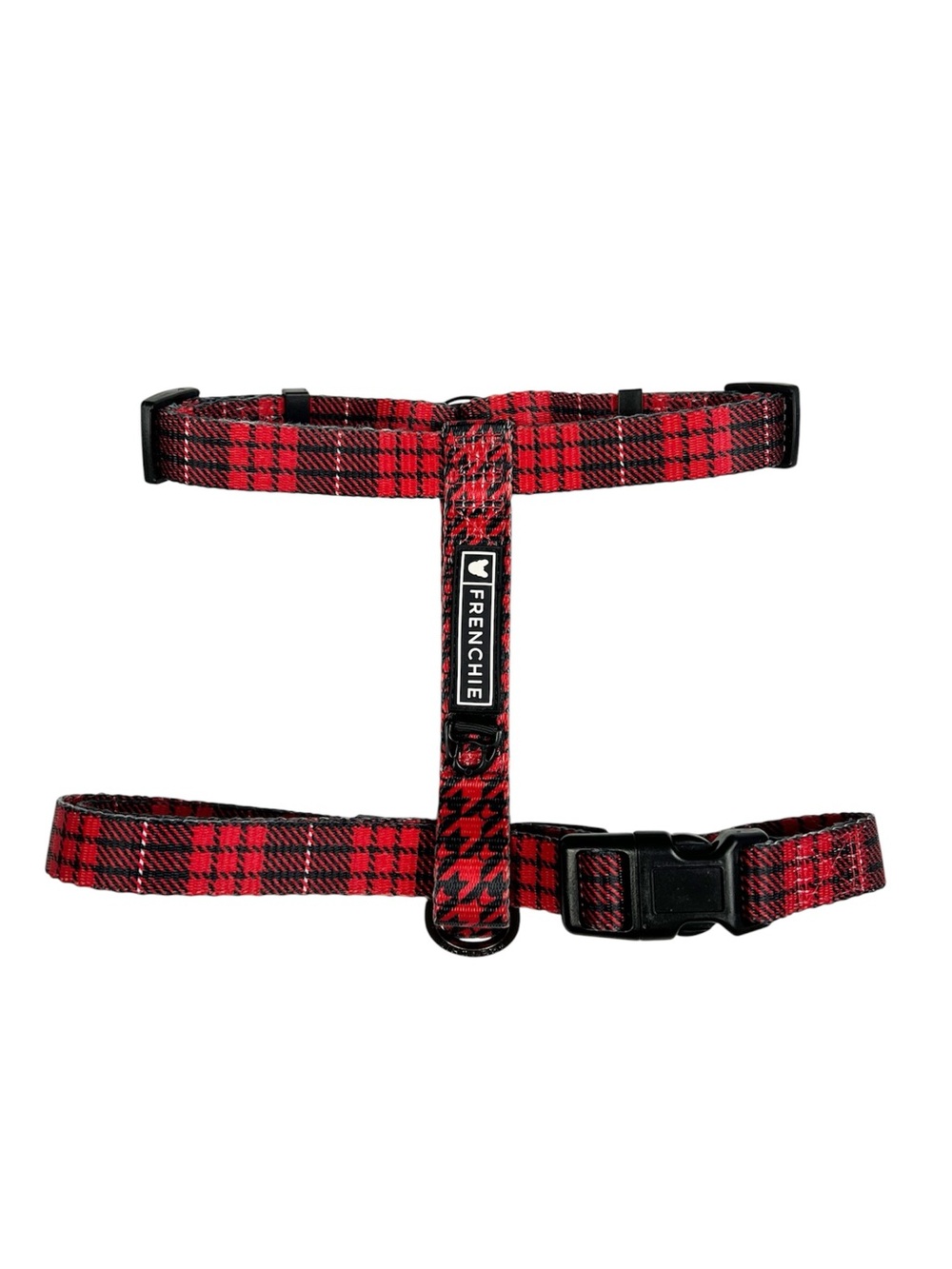 Frenchie Bulldog Red Tartan Plaid Dog Strap Harness OS